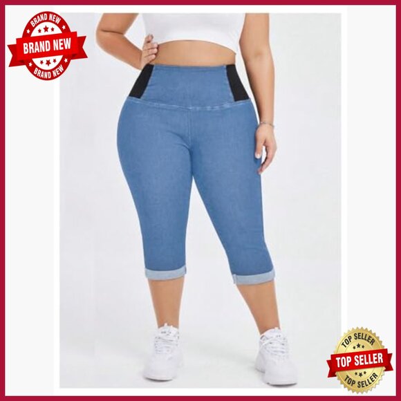 Plus Size High Waist Tummy Control Stretch Capri Jeans Slim Fit - Picture 3 of 5
